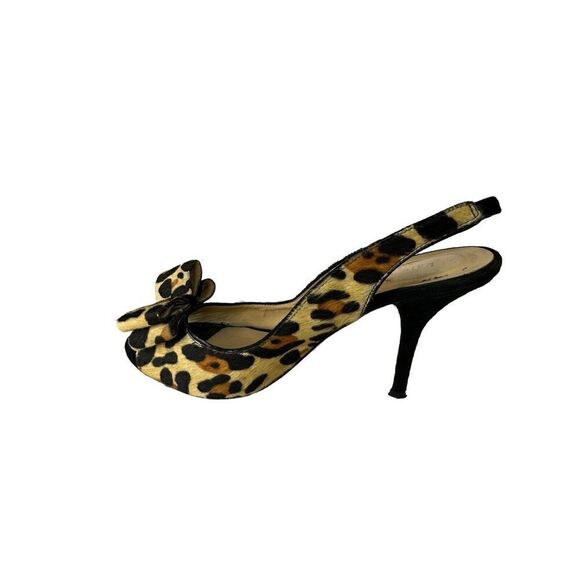 Kate Spade Leopard Calf Hair Peep Toe Slingback Heels Size 7B - Picture 4 of 12